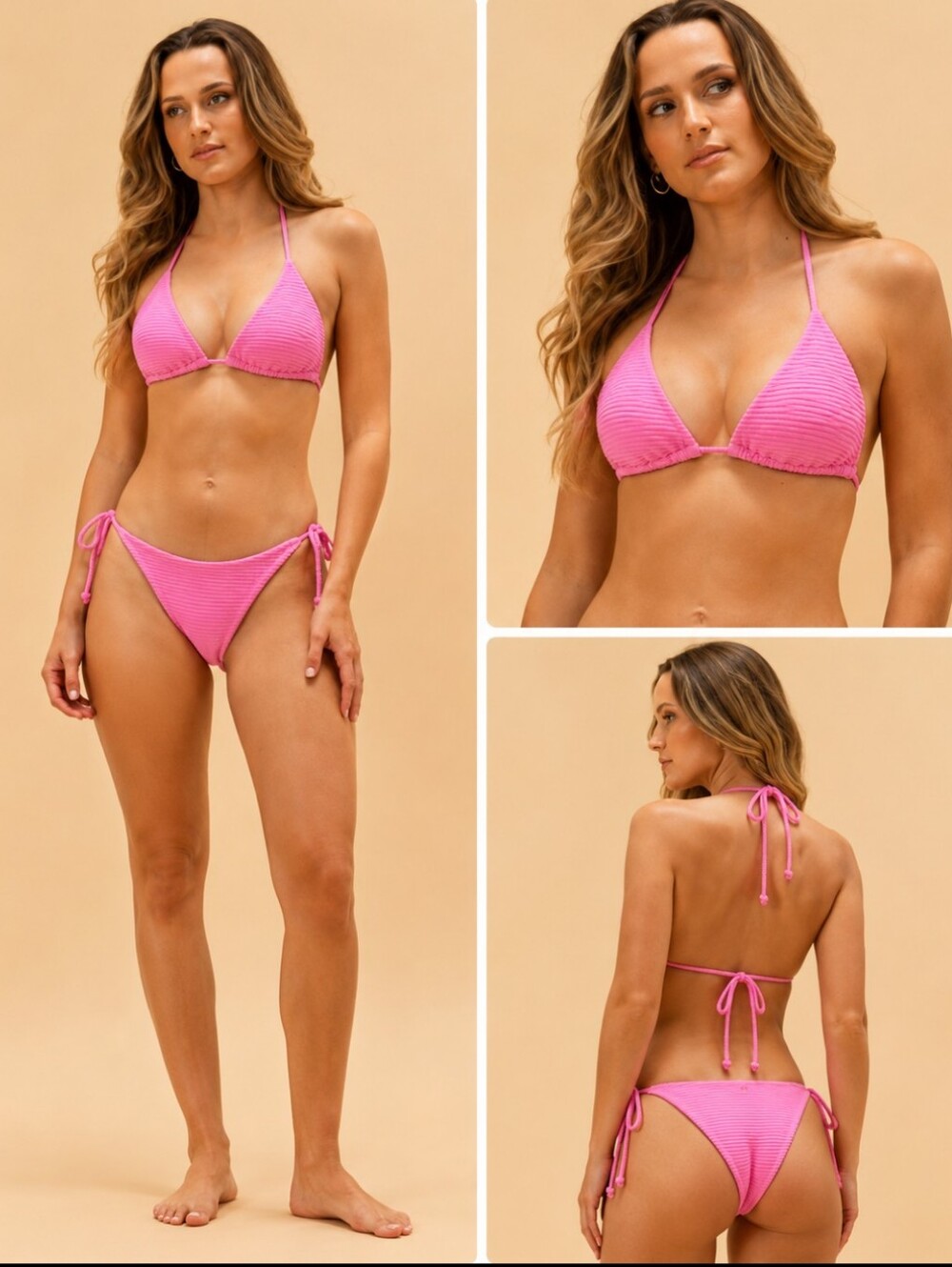 New FULL TILT Reversibe Cheeky Pop Pink Swim Bikini Bottoms & Triangle Top Bra S